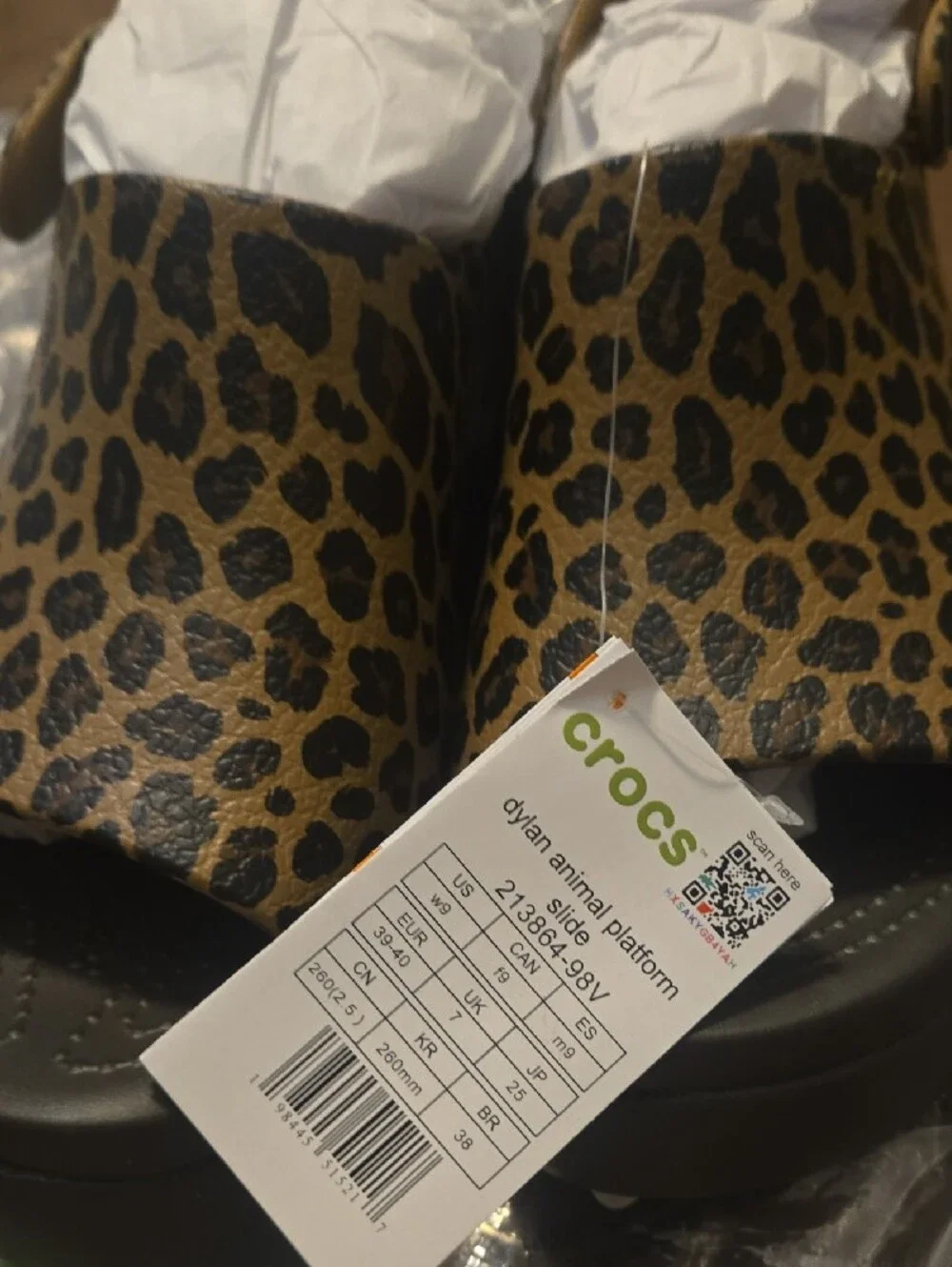CROCS DYLAN ANIMAL Leopard Print  Platform Sandals - Brown/Black